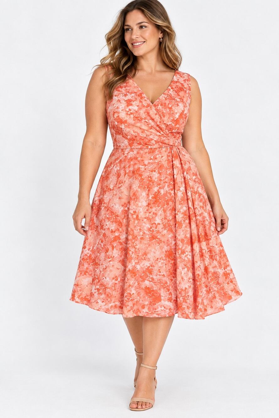 Talbots Woman 20W Coral Floral Silk Cotton Faux Wrap Dress Wedding Guest